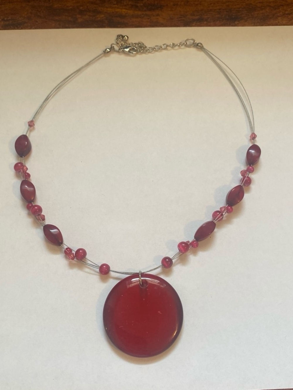 Red Glass Disc Pendant Necklace - Women Jewelry